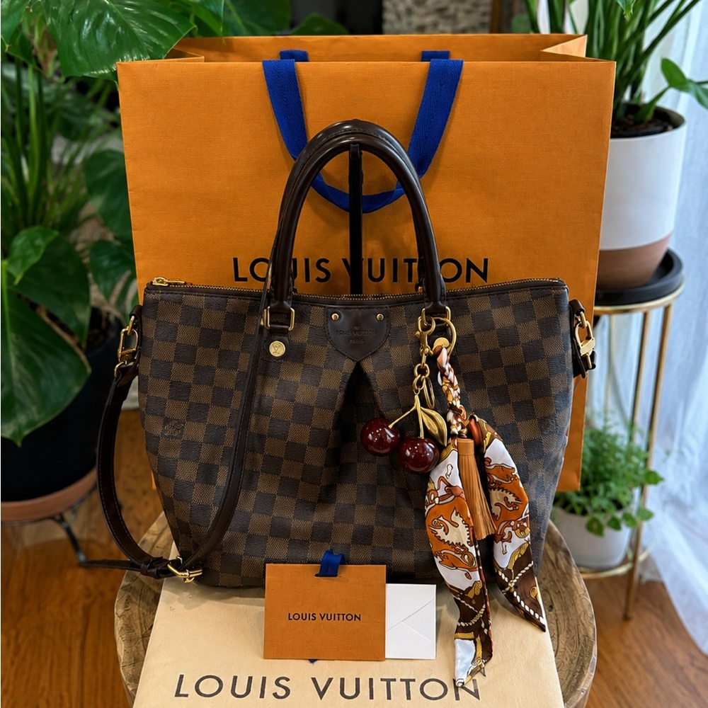 Louis Vuitton Damier Ebene Sienna Satchel LV strap, dust bag, gift bag, gift tag